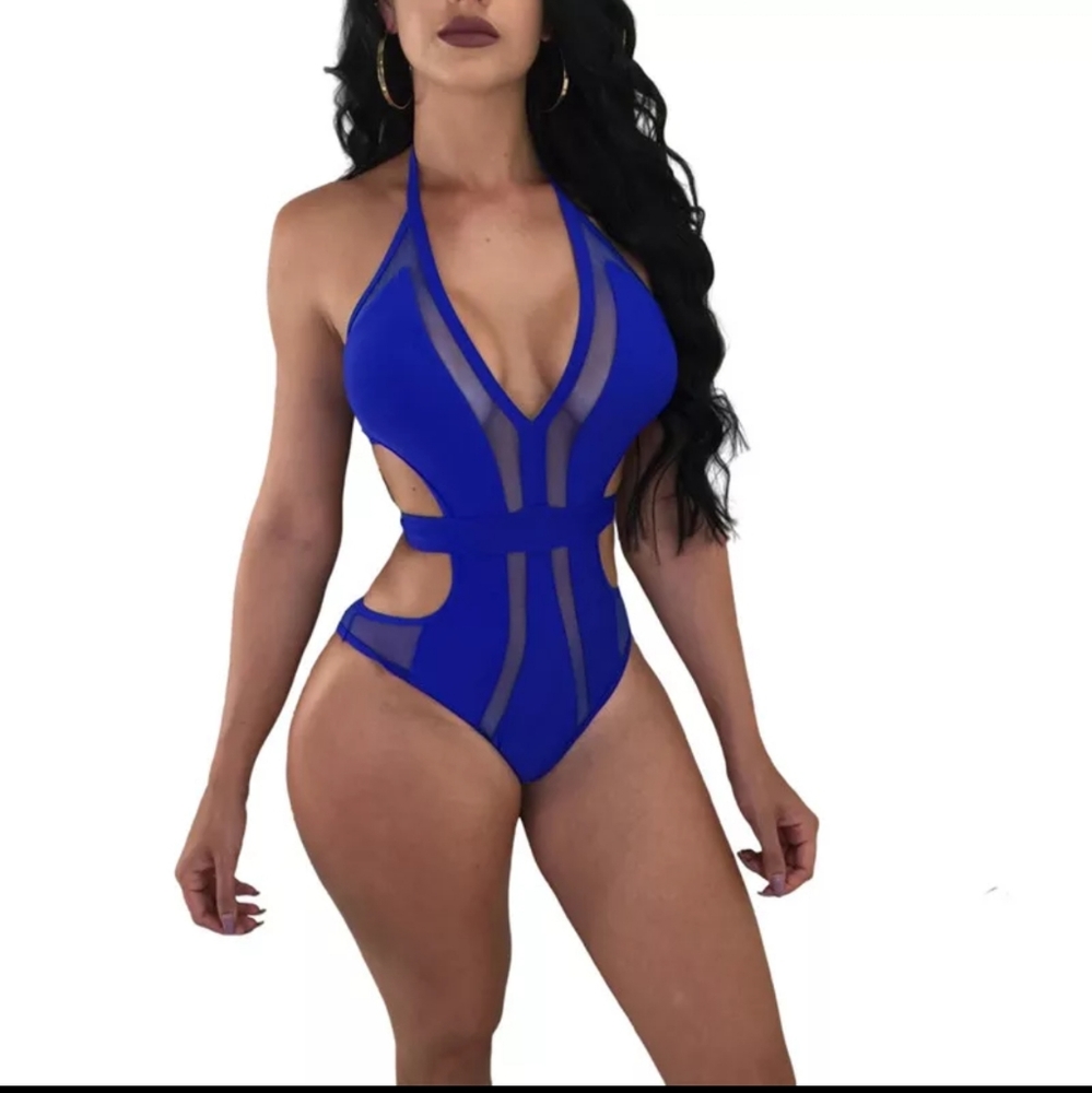 SEXY SOLID HALTER ONE PIECE BIKINI